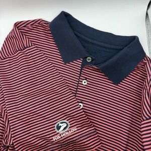 Cutter & Buck Mens Large Red Striped Polo Navy Collar "Fox Hollow" Embroidery